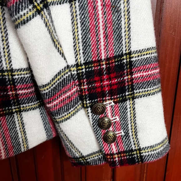 Talbots Red Plaid Wool Blend Ruffle Trim Peplum Back Blazer Jacket Size 14 EUC - Picture 10 of 13